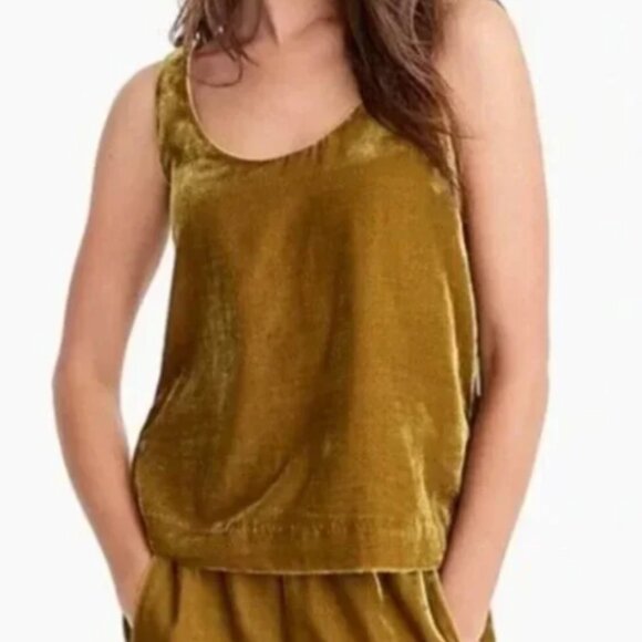J. Crew Velvet Sleeveless Tank Top Boxy Mustard Yellow Gold Size 2 Small - Picture 2 of 14